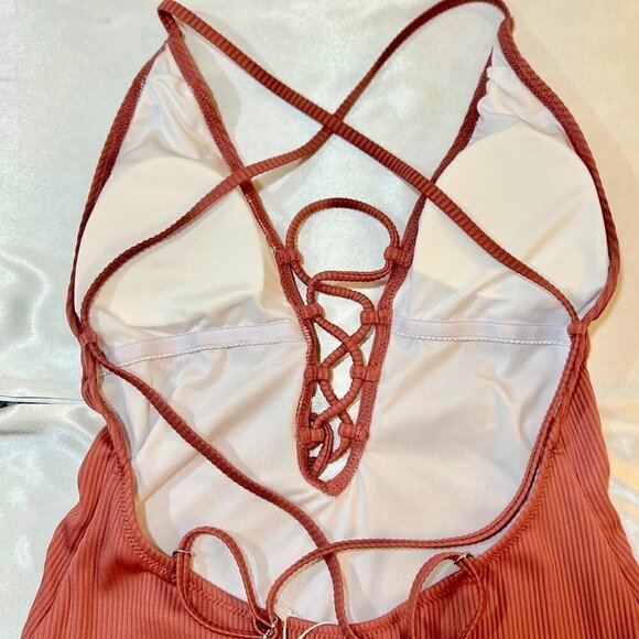 Felnart Women's One Piece Swimsuits Solid Color Lace Up open back Size L - Picture 4 of 6